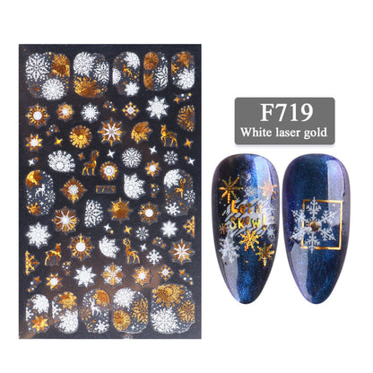 3D Christmas Nail Stickers - White & Laser Gold Festive Designs