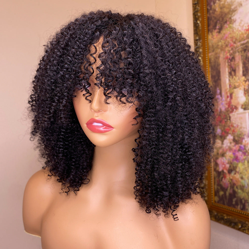 Kinky Curly Human Hair Wigs with Bangs - Versatile & Stylish Options