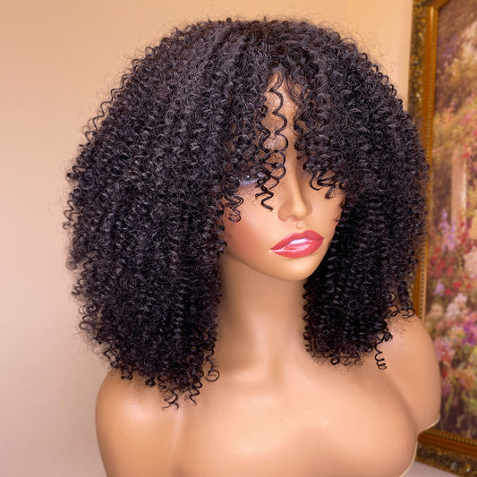 Kinky Curly Human Hair Wigs with Bangs - Versatile & Stylish Options