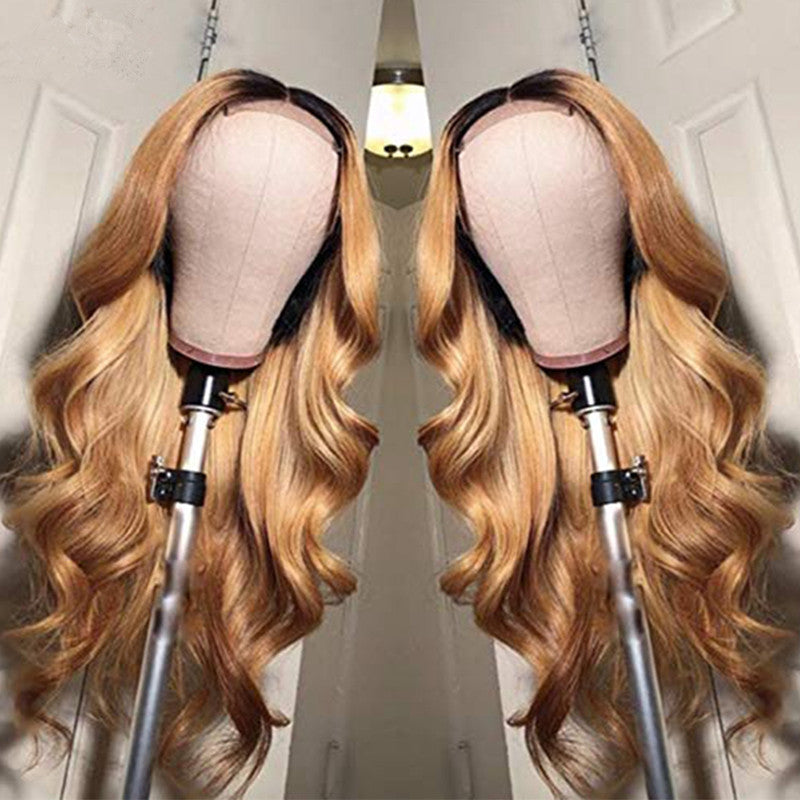 European & American Women's Long Curly Hair Wig with Oblique Bangs – High-Temperature Fiber