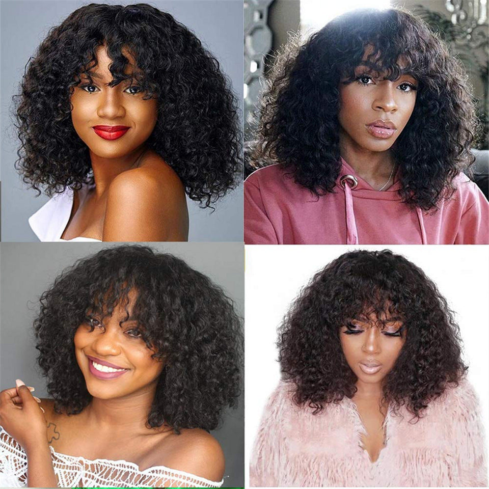 Kinky Curly Human Hair Wigs with Bangs - Versatile & Stylish Options