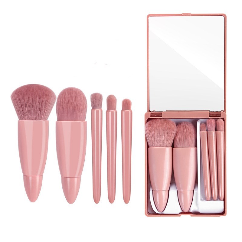 5-Piece Makeup Brush Tool Set with Mirror – Portable & Multifunctional