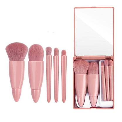 5-Piece Makeup Brush Tool Set with Mirror – Portable & Multifunctional