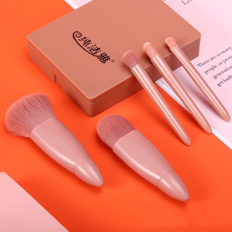 5-Piece Makeup Brush Tool Set with Mirror – Portable & Multifunctional