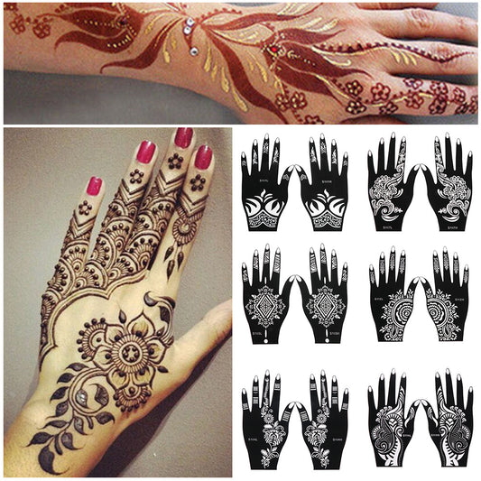 2 Sheets Hand Tattoo Decal Henna Stencil Temporary - Safe & Easy to Use