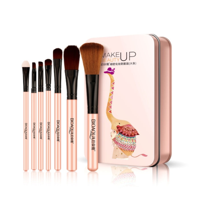 BIOAQUA 7-Piece Makeup Brush Set – Soft Fiber Hair in Elegant Tin Box