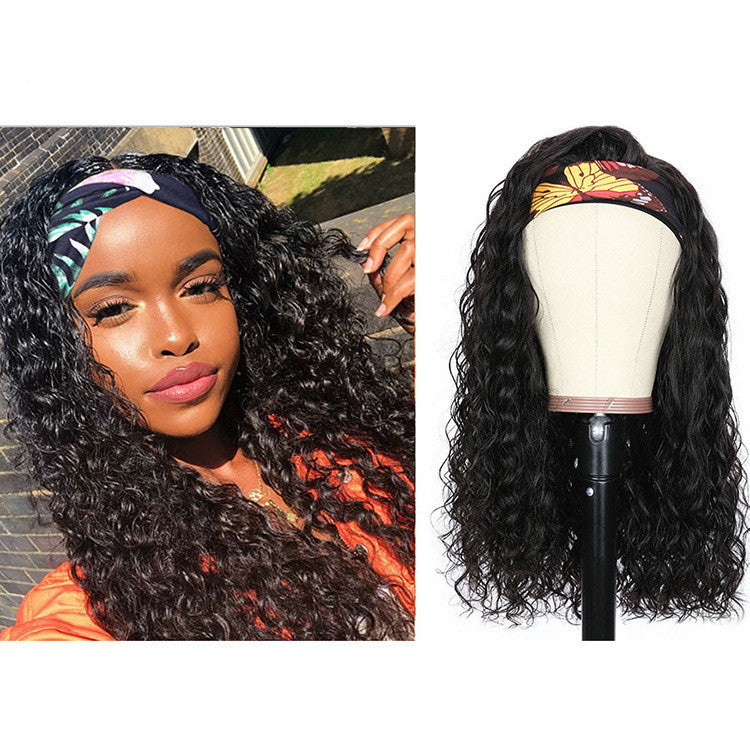 Brazilian Water Wave Headband Wig – 100% Human Hair, Medium Length, Dyeable