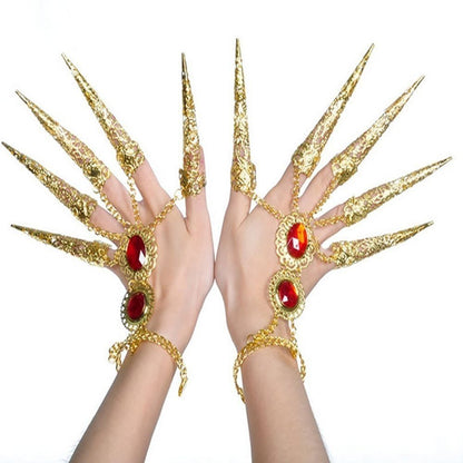 Golden Boho Dance Props - Indian Girl Nail Rings Set (5 Pcs)