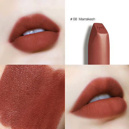 Soft Velvet Matte Lipstick – Rich Colors in Mocha Milk Tea, Red Brown Maple Leaf, Red Tassel Tomato, and Retro Red