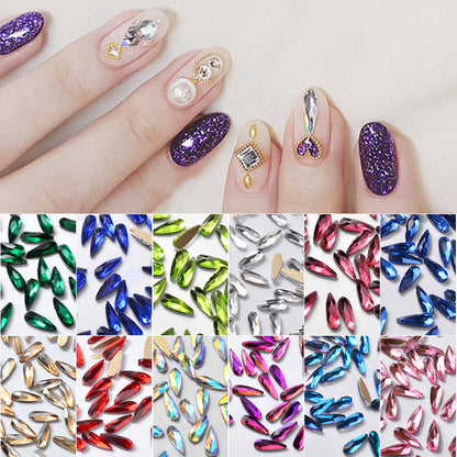 10Pcs 3D Nail Art Rhinestones - Elegant Water Drop-Shaped Glitter Decorations