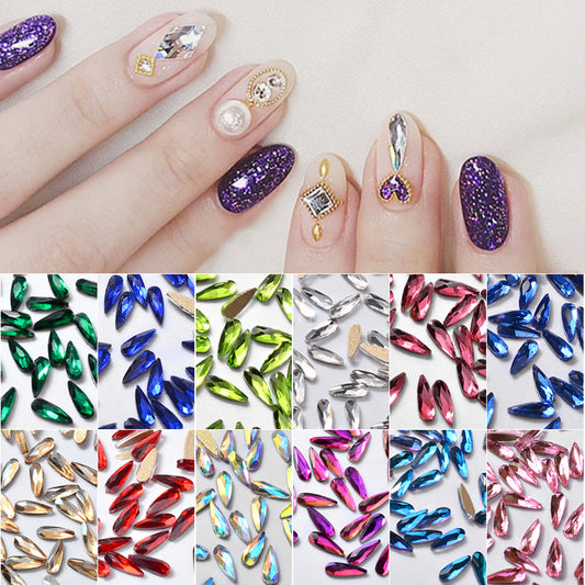 10Pcs 3D Nail Art Rhinestones - Elegant Water Drop-Shaped Glitter Decorations