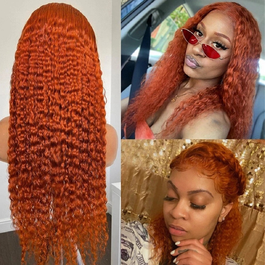 Front Lace Small Curly Hot Orange Wig – Synthetic Hair for a Bold Look