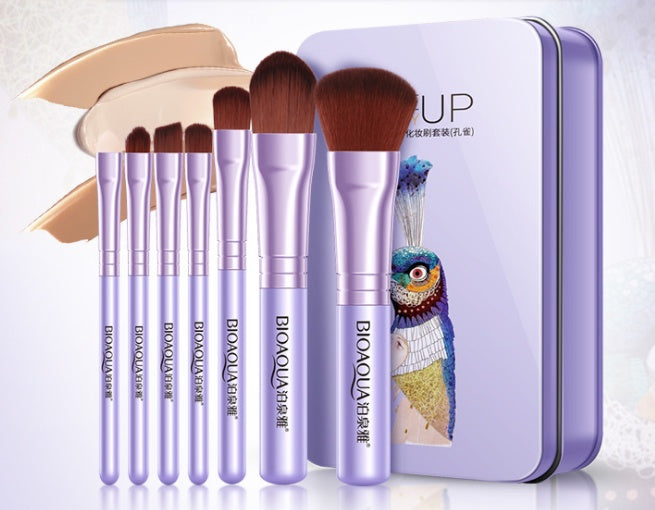 BIOAQUA 7-Piece Makeup Brush Set – Soft Fiber Hair in Elegant Tin Box