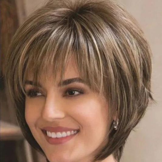 Mixed Blonde Brown Short Wig - Heat-Resistant & Natural Look