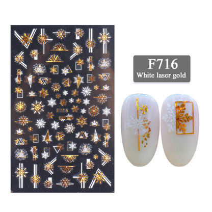 3D Christmas Nail Stickers - White & Laser Gold Festive Designs