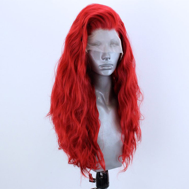 Red Curly Half-Hand Crocheted Lace Synthetic Wig