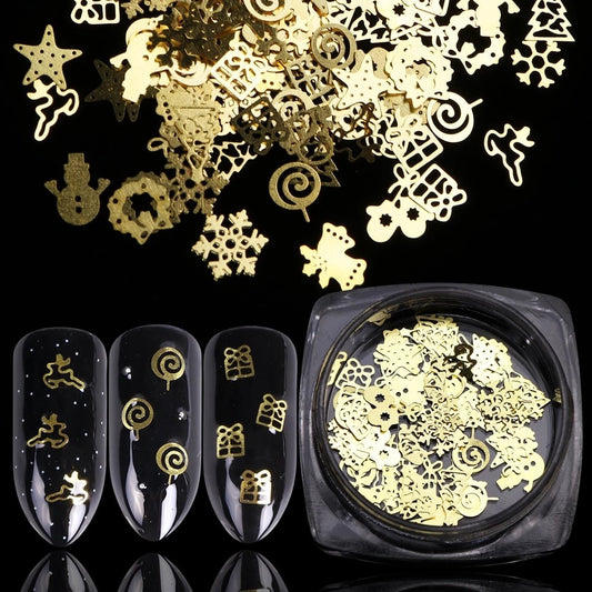 Christmas Nail Art Designs – 120-Piece Gold Metal Holiday Nail Decorations