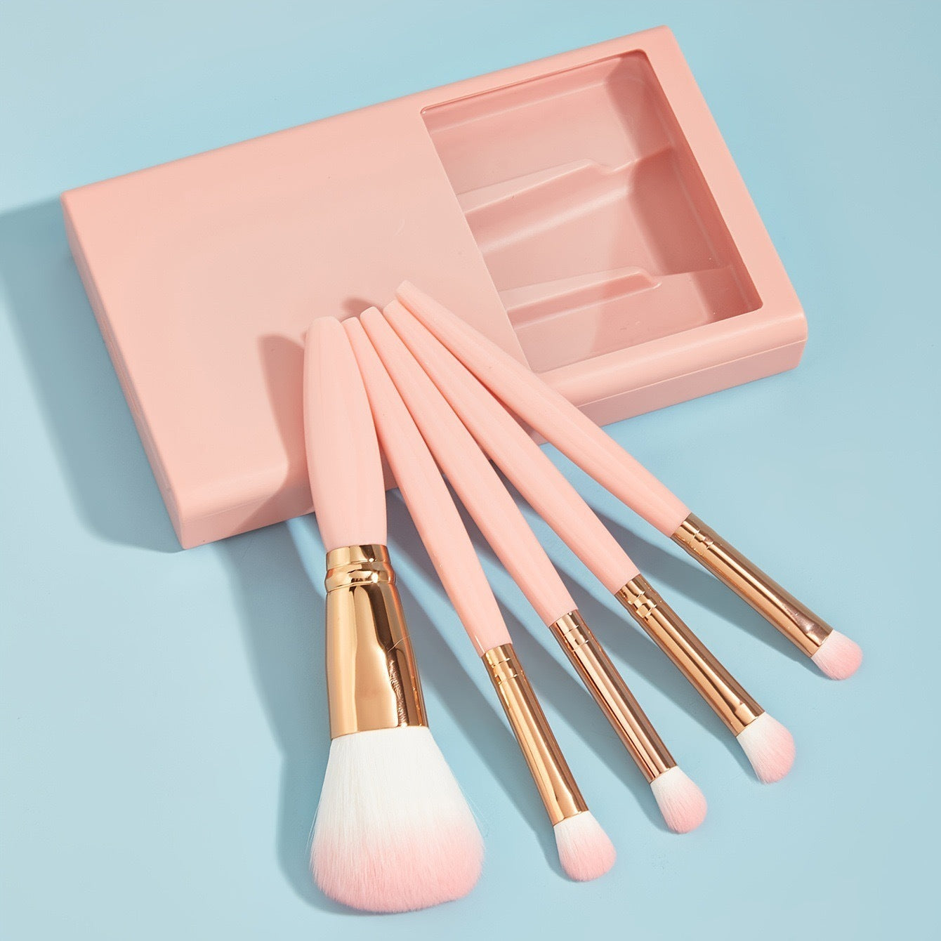 5-Piece Makeup Brushes Travel Set with Mirror – Stylish & Portable