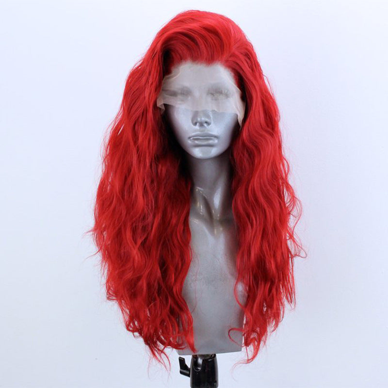 Red Curly Half-Hand Crocheted Lace Synthetic Wig