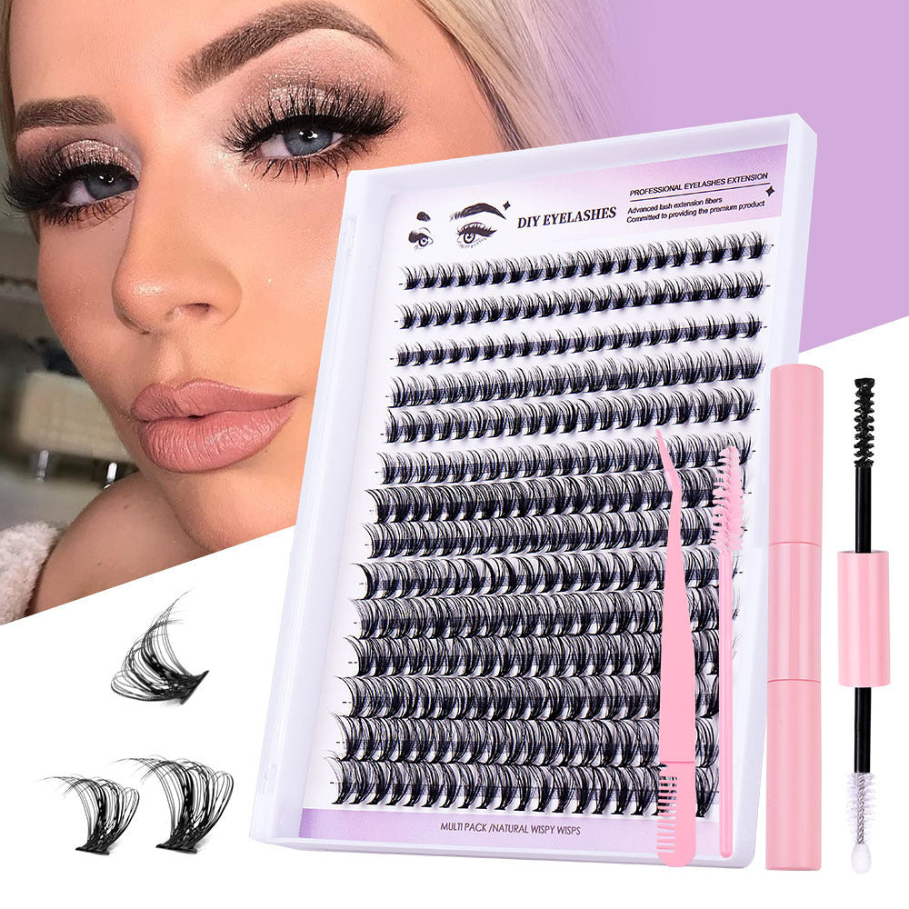 Segmented Natural Thick False Eyelashes with DIY Set - Artificial Fiber