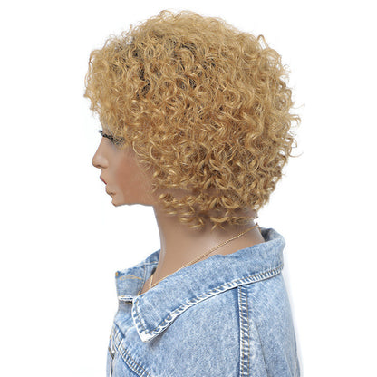 Small Curly Real Hair Wig – Fluffy, Natural Look with Customizable Bangs