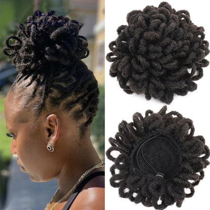 African Wig Bun Hair Bag Drawstring Dreadlocks Afro Hair Bun - High-Temperature Fiber