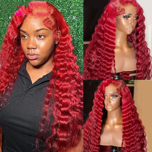 Red Deep Wave Human Hair Wig - Bold & Exotic Style