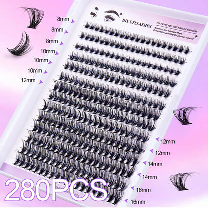 Segmented Natural Thick False Eyelashes with DIY Set - Artificial Fiber