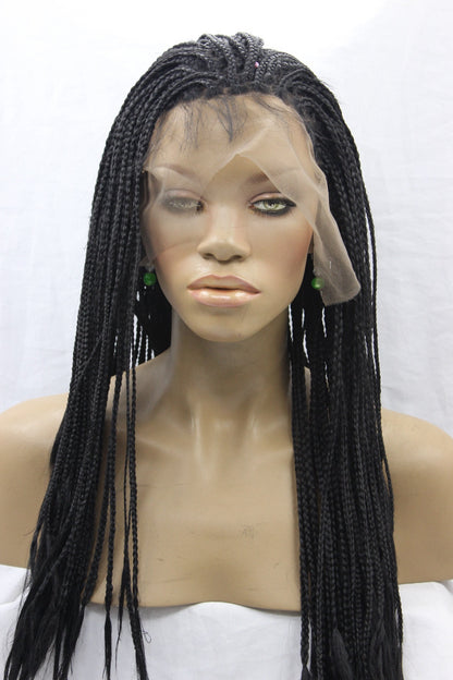 European and American Black Scorpion Lace Front Wig – Bold Braided Style, Heat-Resistant Synthetic Fiber