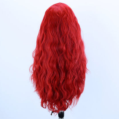 Red Curly Half-Hand Crocheted Lace Synthetic Wig