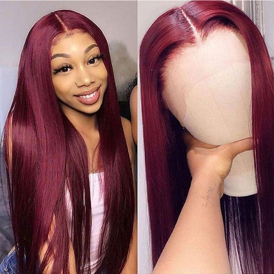 Full Headgear Long Straight Front Lace Wig - 100% Real Human Hair, Fully Hand-Woven