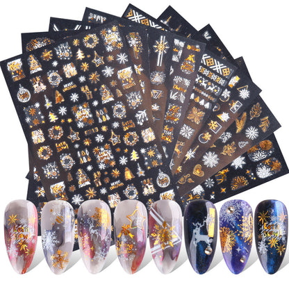 3D Christmas Nail Stickers - White & Laser Gold Festive Designs