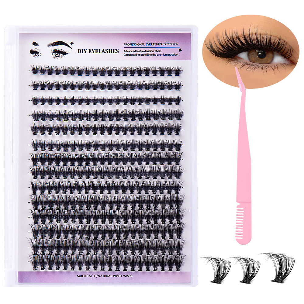 Segmented Natural Thick False Eyelashes with DIY Set - Artificial Fiber