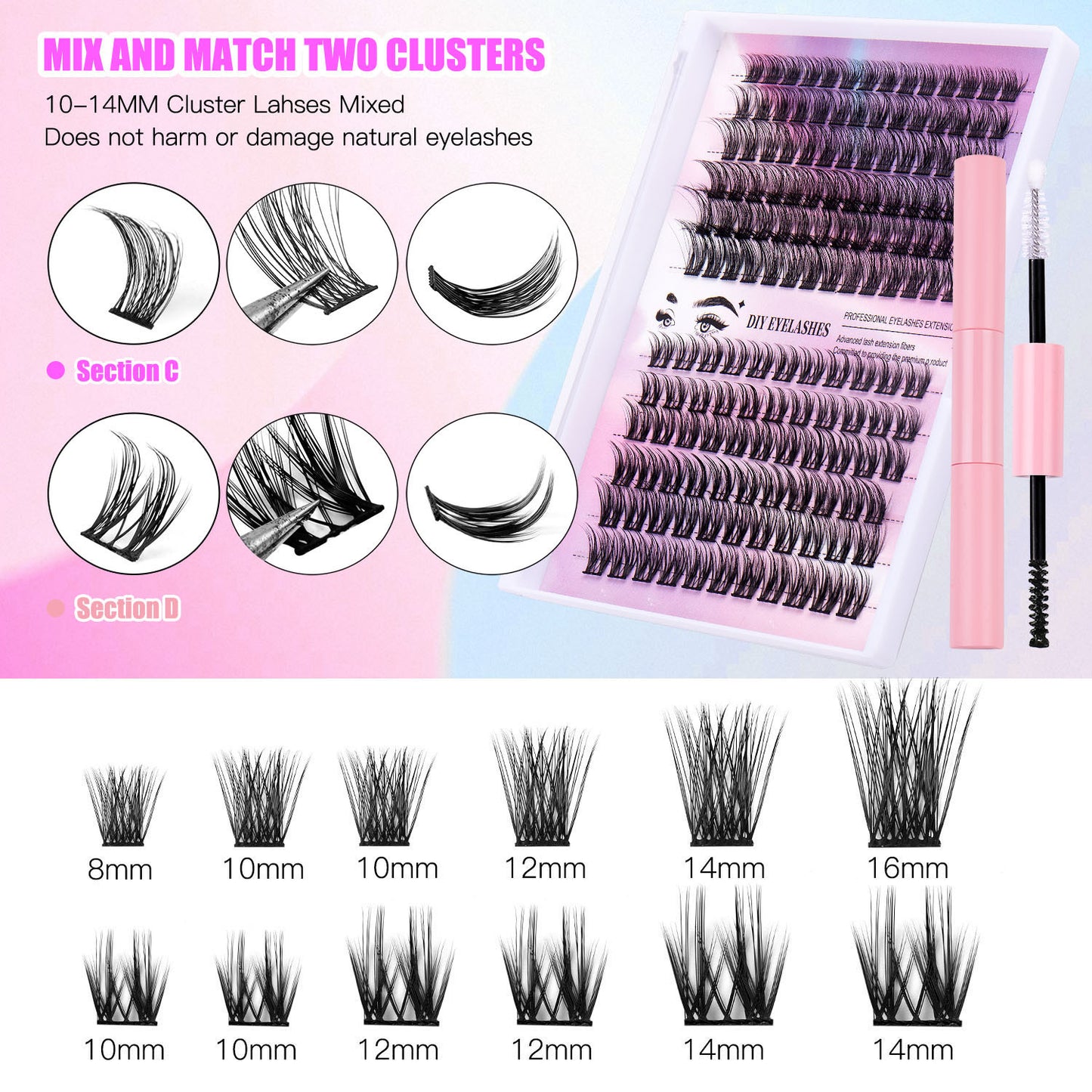 False Eyelash Set with Single Cluster - Natural, Large Capacity