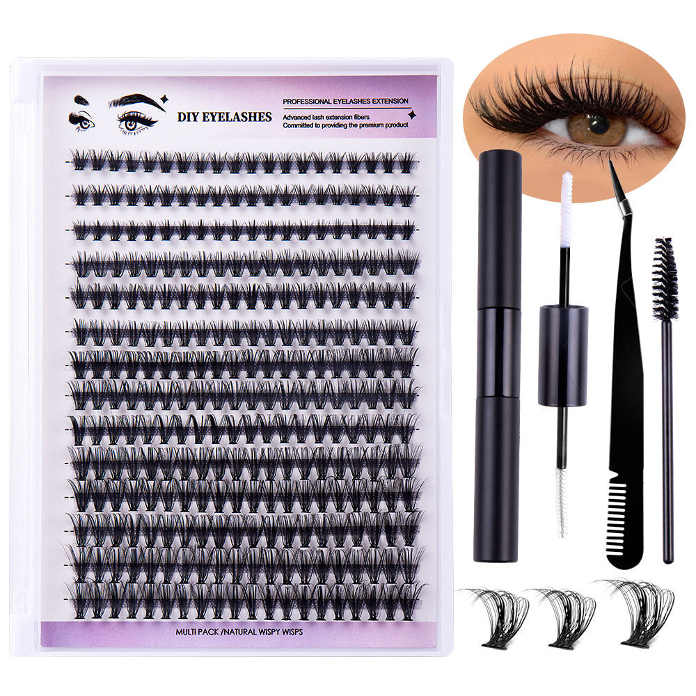 Segmented Natural Thick False Eyelashes with DIY Set - Artificial Fiber