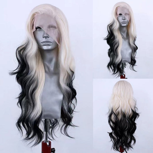 Exotic Light Gold & Black Gradient Long Curly Wig