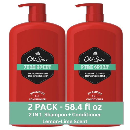 Old Spice Pure Sport 2-in-1 Shampoo and Conditioner for Men, Twin Pack - 58.4 Fl Oz