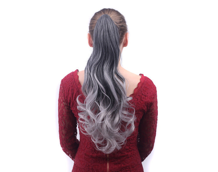 Colorful Gradient Clip-In Ponytail Wig - 55 cm High-Temperature Fiber