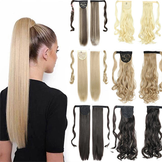 Long Straight Wrap Around Clip-In Ponytail Hair Extension – 24 Inch Heat-Resistant Synthetic Fiber