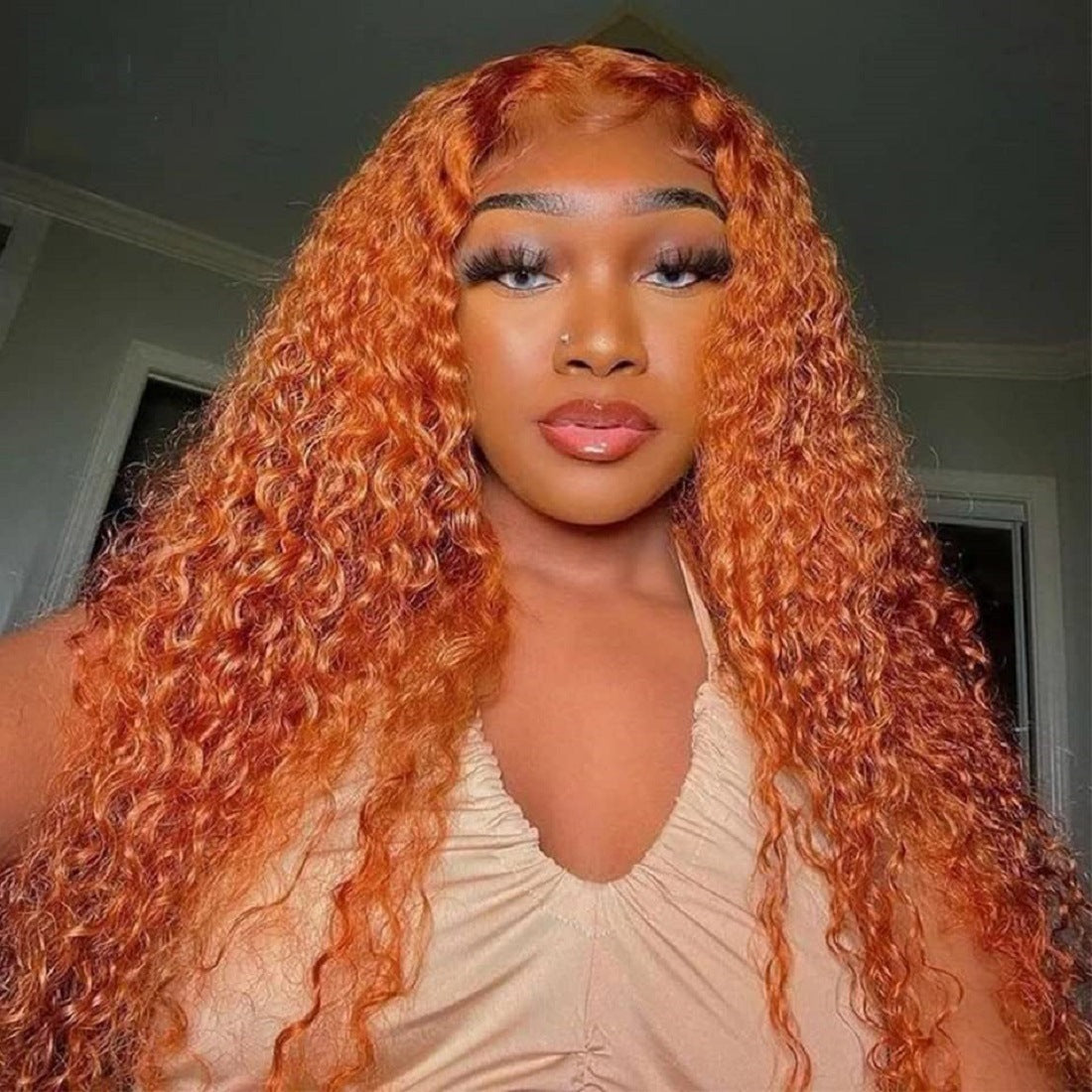 Front Lace Small Curly Hot Orange Wig – Synthetic Hair for a Bold Look