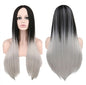 68cm Long Gradient Black-Gray Synthetic Wig