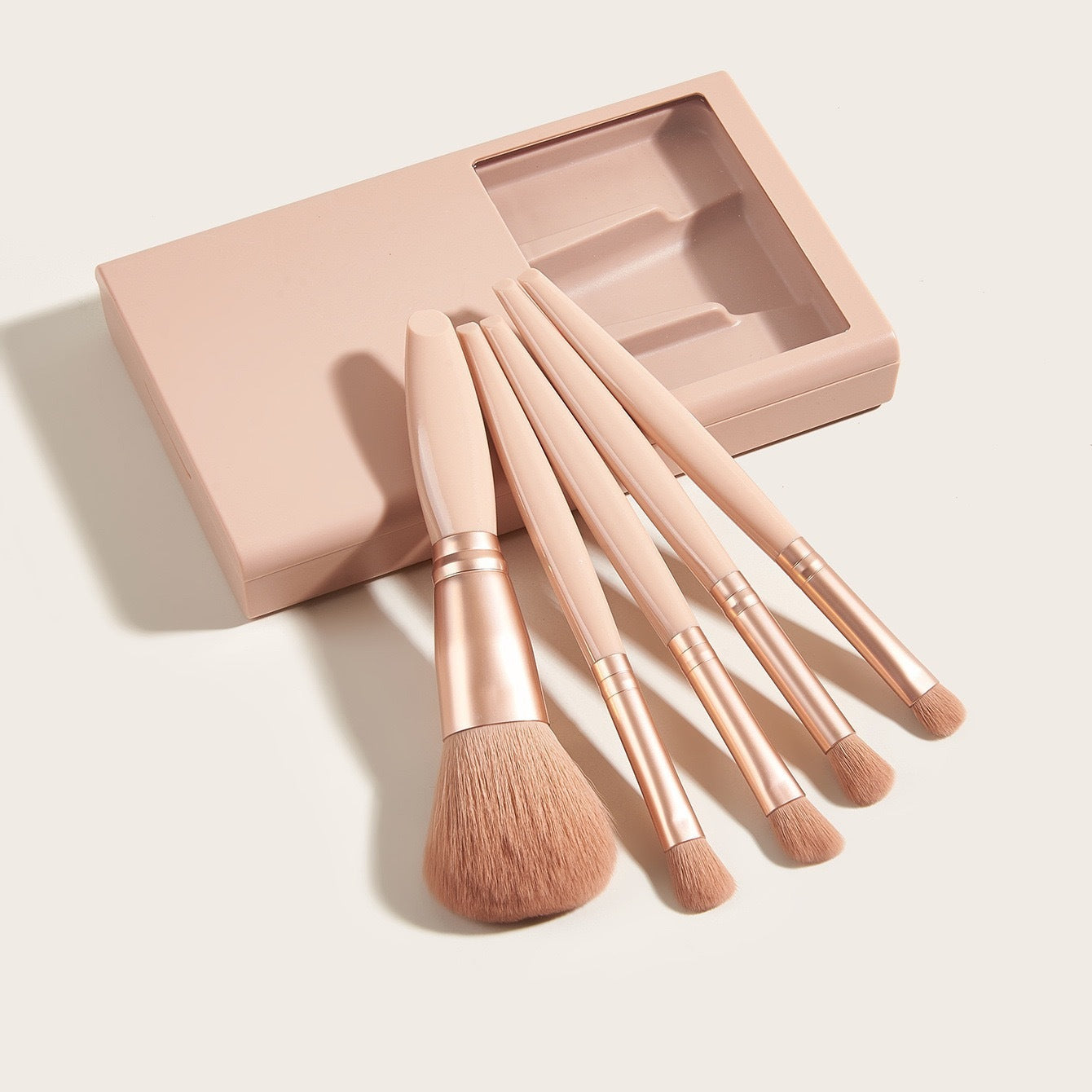 5-Piece Makeup Brushes Travel Set with Mirror – Stylish & Portable