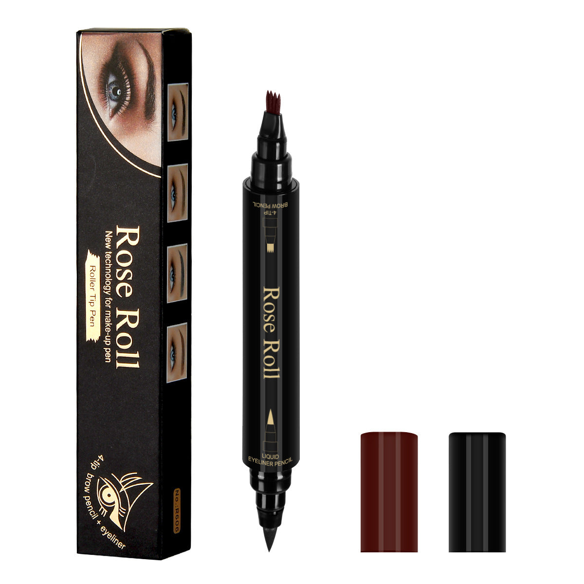 Double-Headed Self-Adhesive Eyeliner & Four-Pointed Waterproof Eyebrow Pencil Duo