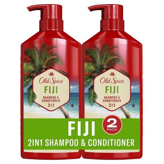 Old Spice Fiji 2-in-1 Shampoo and Conditioner Set for Men, Coconut & Tropical Wood Scent - 21.9 Fl Oz Each