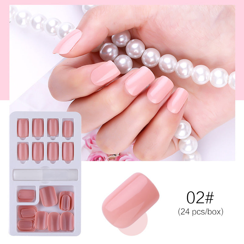 24-Piece Reusable Stick-On Nails Set - Durable Acrylic Full Cover False Nails with Nail Glue & Jelly Sticker