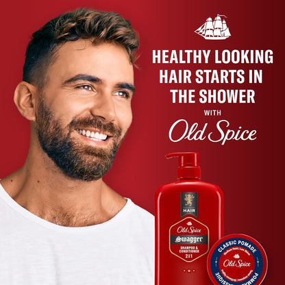 Old Spice Swagger 2-in-1 Shampoo and Conditioner Set for Men, Cedarwood Lime Scent - 29.2 Fl Oz Each