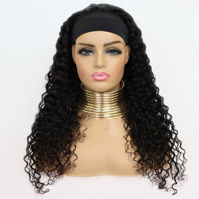 Brazilian Water Wave Headband Wig – 100% Human Hair, Medium Length, Dyeable