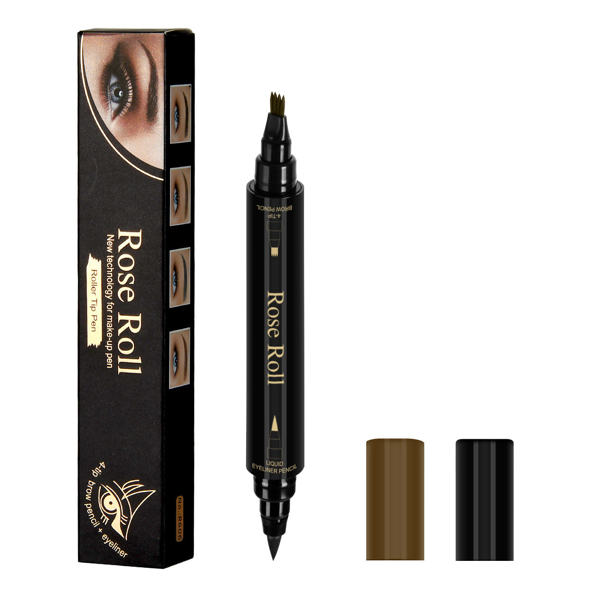 Double-Headed Self-Adhesive Eyeliner & Four-Pointed Waterproof Eyebrow Pencil Duo