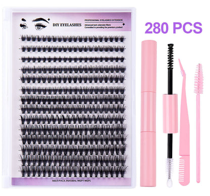 Segmented Natural Thick False Eyelashes with DIY Set - Artificial Fiber