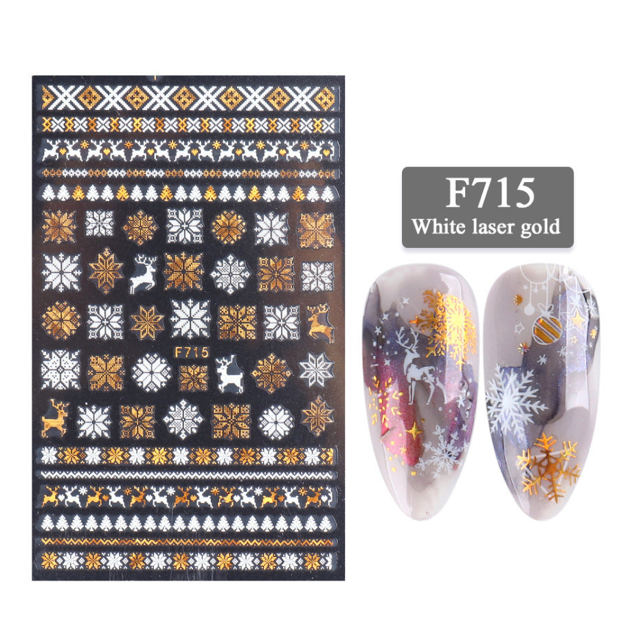 3D Christmas Nail Stickers - White & Laser Gold Festive Designs